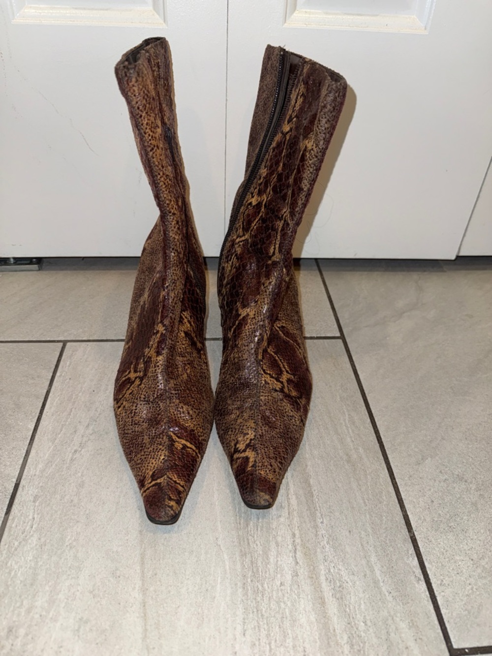 FIONI Clothing Brown Snake-Print Ankle Boots